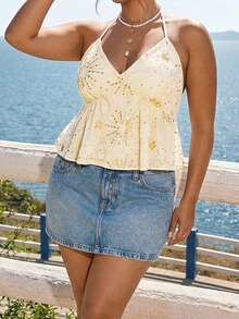 Lounesse Plus Size Women Sequin Halter Top, Fashionable Casual & Date, Summer Tops - Apricot - View 5