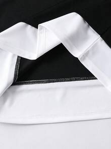 Vacaura Conjunto de sudadera con capucha y pantalones cortos minimalista de contraste de color para adolescentes, adecuado para el uso diario y el deporte - Negro - Ver 8