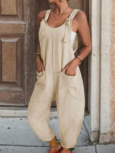 EMERY ROSE Women's Solid Color Dual Pocket Casual Jumpsuit Boho Jumpsuit For Women Summer Outfit For Women