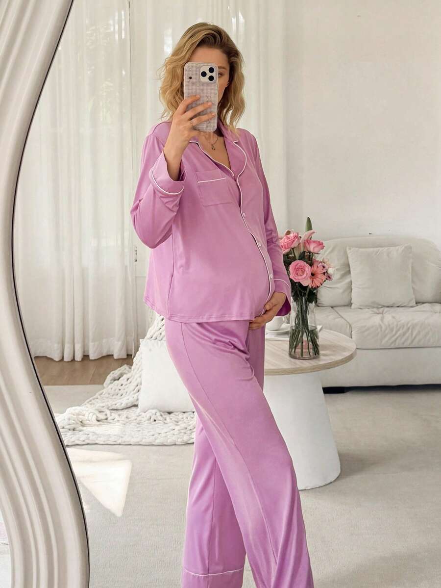 Moonlight&Mama Casual, Basic, Fashionable Maternity & Nursing Sleepwear - Purple - View 1