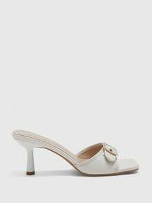 CUCCOO SZL Beige Women's Bow Buckle Design Stylish Square Toe High Heel Sandals Summer - Off-white - View 2