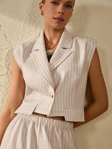 Bóhologie Women Striped Linen Fabric Detailed Blazer And Pant Suit Sets - Beige - View 6