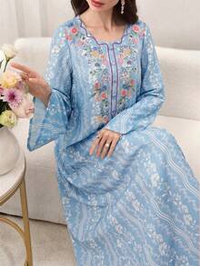 Yasmyna Áo khoác cardigan tay dài dáng rộng in hoa, cài cúc phía trước. - Màu xanh lam - Xem 1