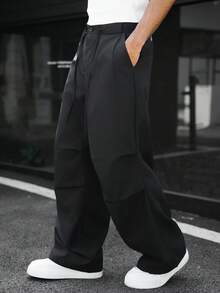 Manfinity Homme 男士休闲新款黑色直筒裤，适合日常穿着，四季皆宜，ins风，休闲长裤，摄影必备，送给男友/老公的绝佳礼物，男士休闲 - 黑色 - 查看 4