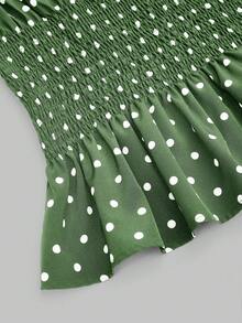 Sweetra Blusa casual versátil de uso diario con lunares y detalle de torsión para mujer de talla grande - Verde militar - Ver 5