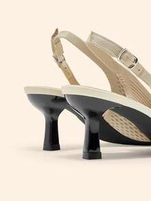 CUCCOO BASICS 女士尖头编织搭扣设计米色日常百搭时尚细高跟鞋 - 杏色 - 查看 5