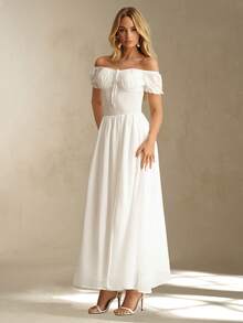 Glamine Charm Đầm chiffon tay cánh hoa màu trắng dành cho nữ, kiểu dáng thanh lịch, thích hợp cho kỳ nghỉ hoặc đám cưới, mùa xuân/hè. - trắng - Xem 8