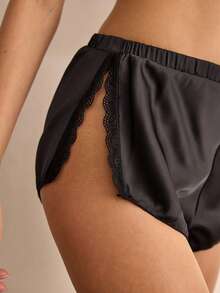 Charlaine Women's Satin Lace Trim White Side-Open Briefs - Black - View 4