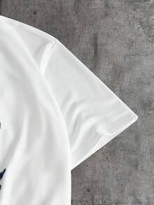 AXEPEAK 男士卡通猫印花圆领短袖T恤 - 白色 - 查看 4