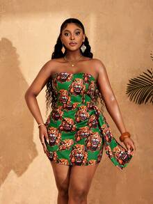 Lunelith SHEIN Lunessa Strapless Short Animal Print Mini Dress - Multicolor - View 3