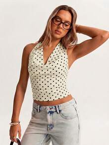 SHEIN BAE Áo tank top dáng suông cổ bèo màu nâu, chất liệu lưới, thích hợp mặc đi phố, đi làm, dạo phố, hẹn hò, tụ họp bạn bè, đi nghỉ mát ở Ý, và nhiều dịp khác. - Màu be - Xem 5