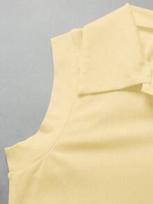 Franclia 优雅百搭翻领半拉链针织白色连体衣，女士春夏度假沙滩连体衣 - 黃色 - 查看 6