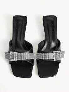 CUCCOO CHICEST Black Rhinestone Square Buckle Square Head Thin Heel And High Heel Women's Sandals. - Black - View 1
