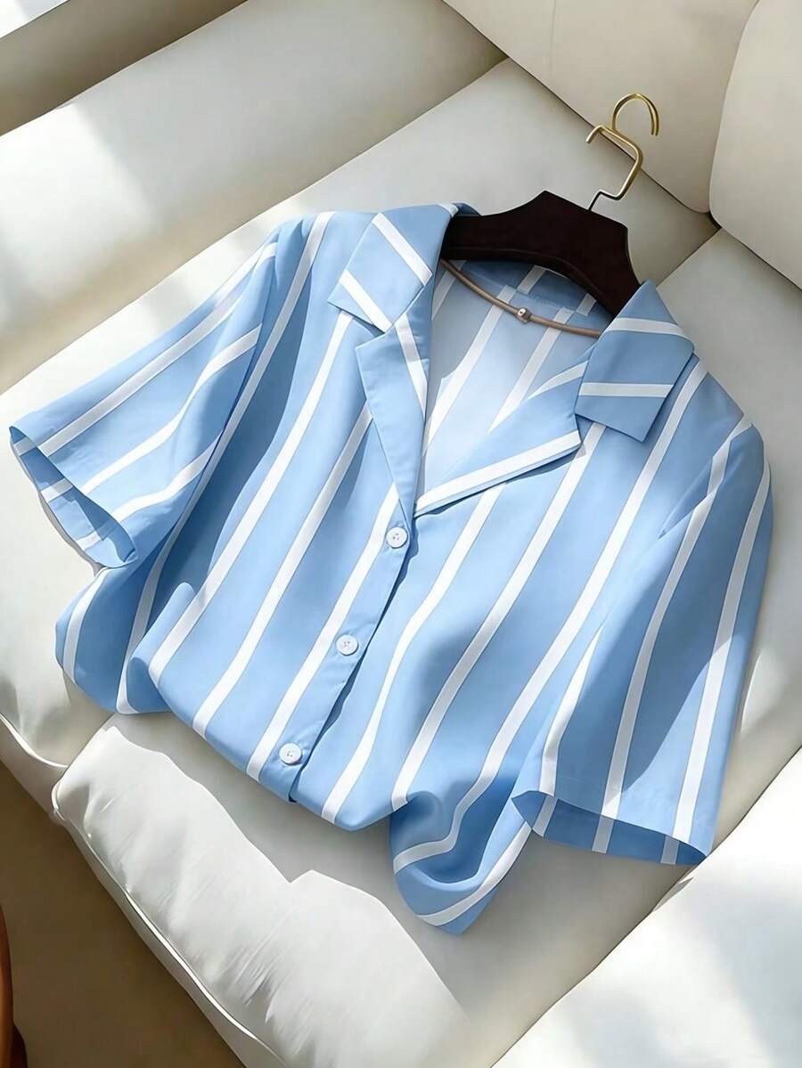 Franclia New V-Neck Slimming Short Sleeve Blouse For Women, Spring/Autumn - Multicolor - View 1