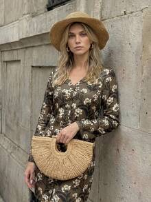 Hansera Women's Loose Printed Green Midi Vacation Dress - Green - View 5