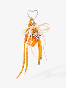 Viva Strut 1 Orange Ribbon Bow Pearl Bow Heart Pendant Hand Crochet Fruit Rope Pendant, Suitable For Vacation, Beach, Summer, Seaside - Orange - View 1