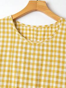 Rusticease 女士格子圆领上衣和抽绳阔腿裤休闲两件套 - 黃色 - 查看 4