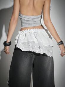 Bloopia Women's Ruffled Waist Tie Frill Trim Fashionable A-Line Skirt - White - View 3