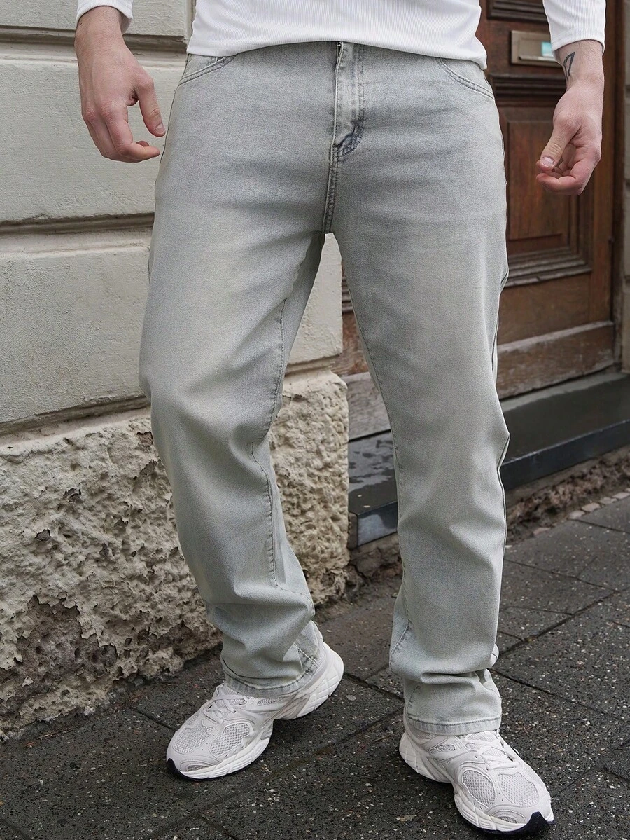 LEOGASHI Quần Jeans Denim Xanh Nhạt Co Giãn Ôm Vừa Vặn Thường Ngày Cho Nam