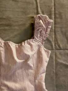 Glimmora Áo kiểu nữ ôm dáng, viền bèo nhún, kẻ sọc, cài cúc. - Đỏ và trắng - Xem 4