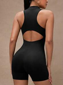 Lumalex 女式纯色无袖立领夏季运动连体裤 - 黑色 - 查看 7