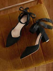 Giày cao gót mũi nhọn hở ngón thanh lịch, buộc dây thời trang, phù hợp cho mùa hè và mùa thu, gợi cảm, dành cho nữ, thanh lịch - màu đen - Xem 1