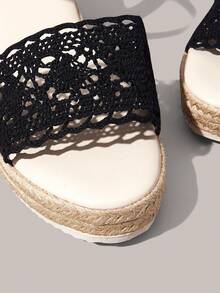 Styleloop Women's Platform Wedge Sandals, Summer Open Toe Woven Rope Sandals With Rhinestone Decor, Bohemian Style Beach Vacation Slip-On Sandals - Black - View 4