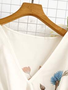 EMERY ROSE Đầm nữ cỡ lớn lãng mạn cổ chữ X tay ngắn in hoa eo chun - trái cam - Xem 3