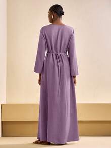 Zivah Autumn Women's Deep Purple Maxi Dress,Long Sleeve Elegant Old Money Style Boho Commuter Brunch Dress For Wedding Guest,Party,Music Festival,Airport - Purple - View 3