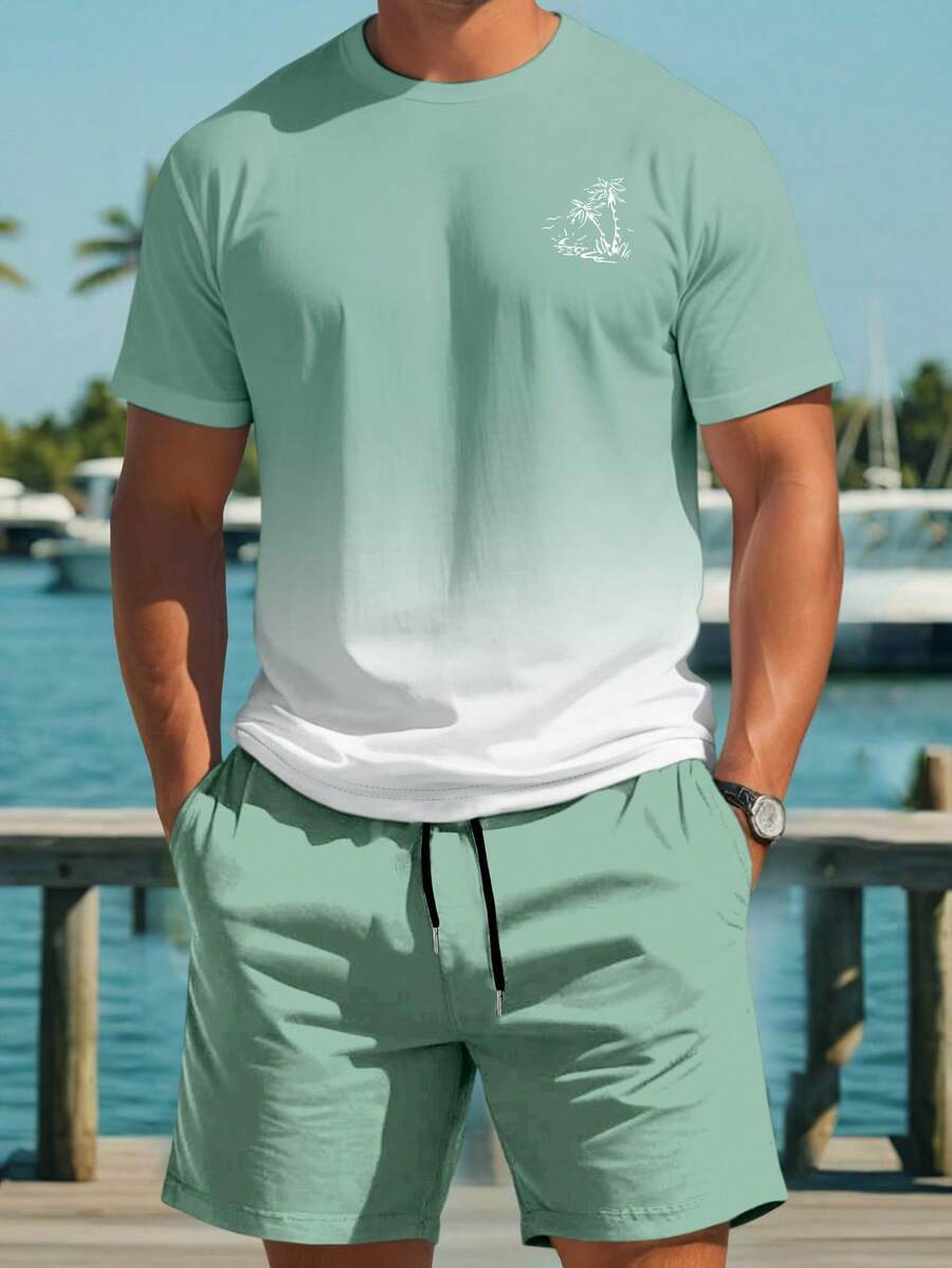 Manfinity RSRT Men's Ombre Round Neck Short Sleeve Loose T-Shirt Set, Summer - Multicolor - View 1