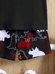 SHEIN 男童新款休闲简约Y2K风格卡通恐龙图案运动舒适圆领短袖T恤，适合春夏穿着 - 彩色 - 查看 5