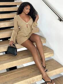 Alexandranx 金属细节镂空罩衫 - 卡其色 - 查看 5