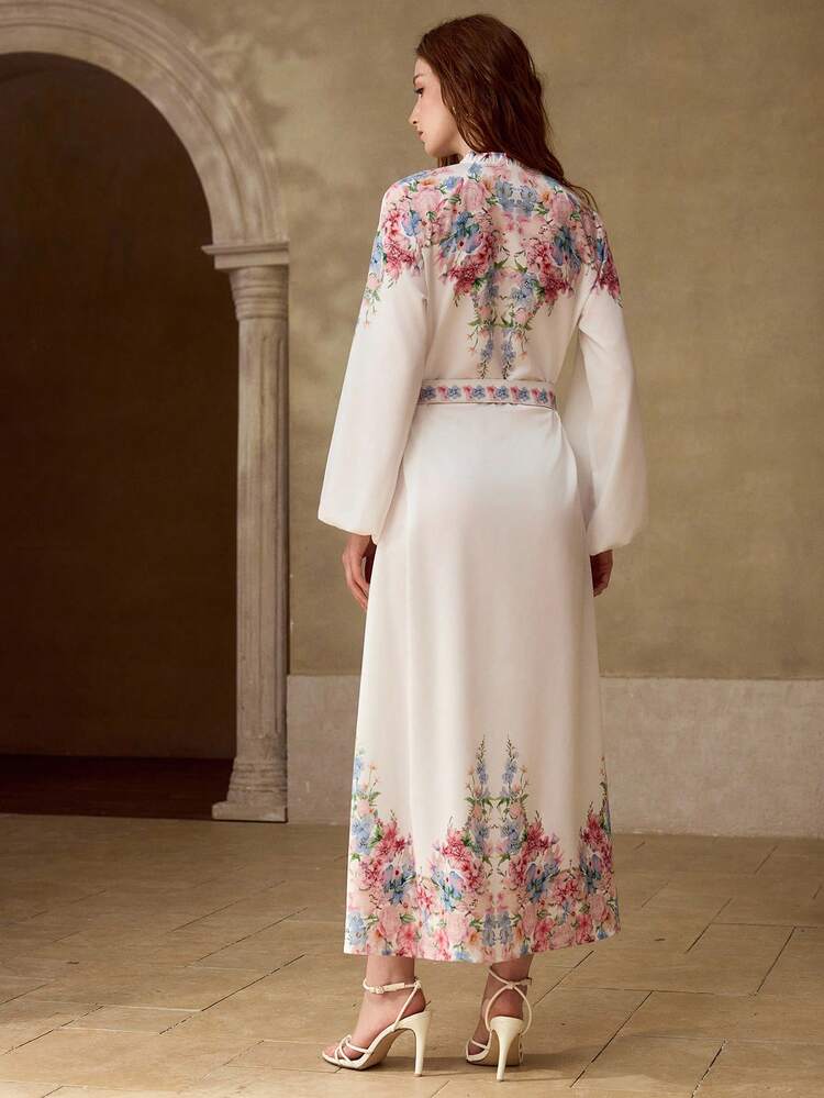 WOMEN'S ELEGANT FLORAL PRINTED LONG SLEEVE DRESS