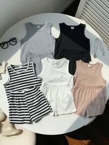 10pcs/Set Baby Boy Summer Cute Casual Knit Vest & Shorts Set, Basic Multi-Pack - Multicolor - View 3