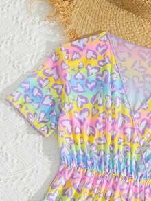 SHEIN 少女爱心印花短袖罩衫 - 彩色 - 查看 4
