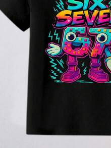 男童夜光闪电印花睡衣套装，包括圆领上衣和紧身短裤，2 件/套（需紫外线照射） - 黑色 - 查看 5