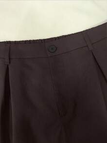 EMERY ROSE Plus Size Letter Print Wide Leg Casual Office Pants - Chocolate Brown - View 5