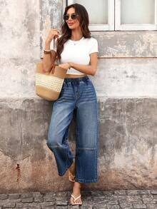 Breezaya 女士度假休闲水洗牛仔裤 - 藍色 - 查看 6