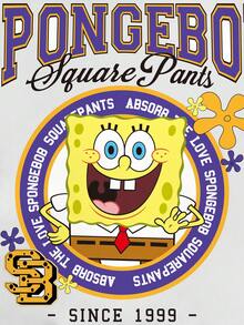 SpongeBob SquarePants | SHEIN Camiseta de manga corta de mujer con cuello redondo, estampado de letras de dibujos animados, de uso casual y versátil para el uso diario - Blanco - Ver 3