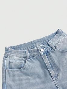 ROMWE Casual Frayed Hem Bow Denim Shorts, Light Blue - Blue - View 11