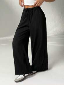 SHEIN PETITE Pantalones de mujer de color albaricoque, negro y multicolor. Conjunto de dos piezas que combina fácilmente para múltiples ocasiones, casual y cómodo para todo uso - Blanco y Negro - Ver 11