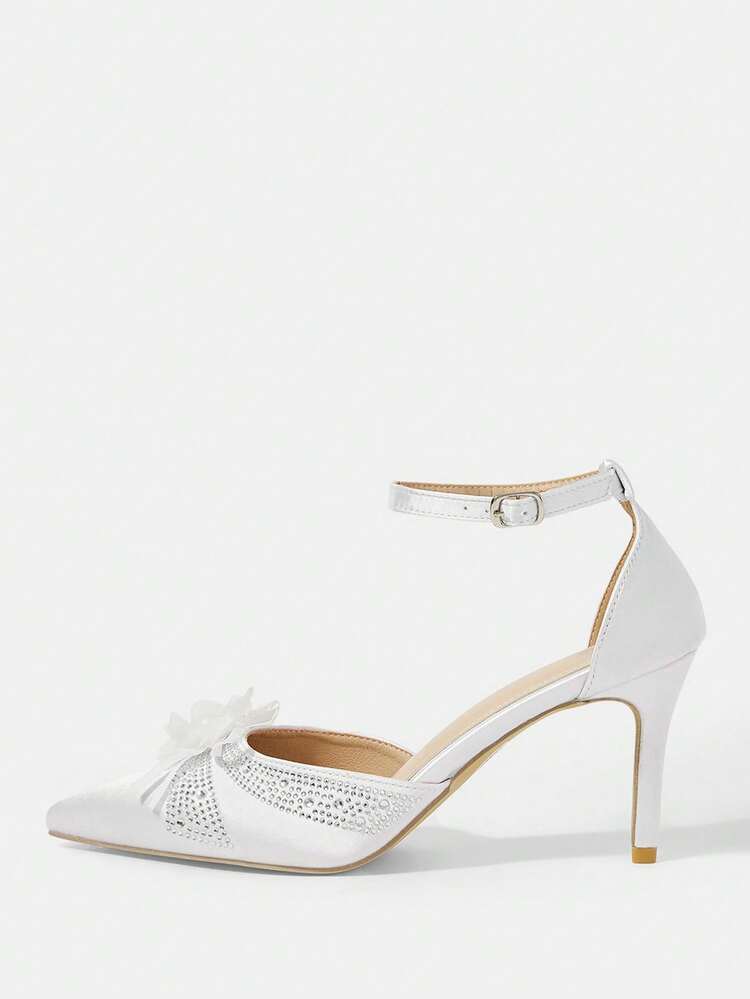 CUCCOO HITCHD Women Shoes Wedding Season Women's Shoes White Satin Pearl Flower Decoration Women's High Heels Shoes Shiny Rhinestones With Wedding Style Women's Shoes Valentine's Day Sexy Wear