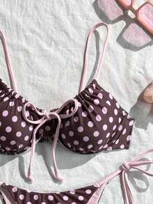 Swim Mod Spring/Summer Digital Print Underwire Push-Up Cami Top And Side Tie Swim Bottoms Women Cute Bikini Set Polka Dot Bikini Bikini Sets - Multicolor - View 4