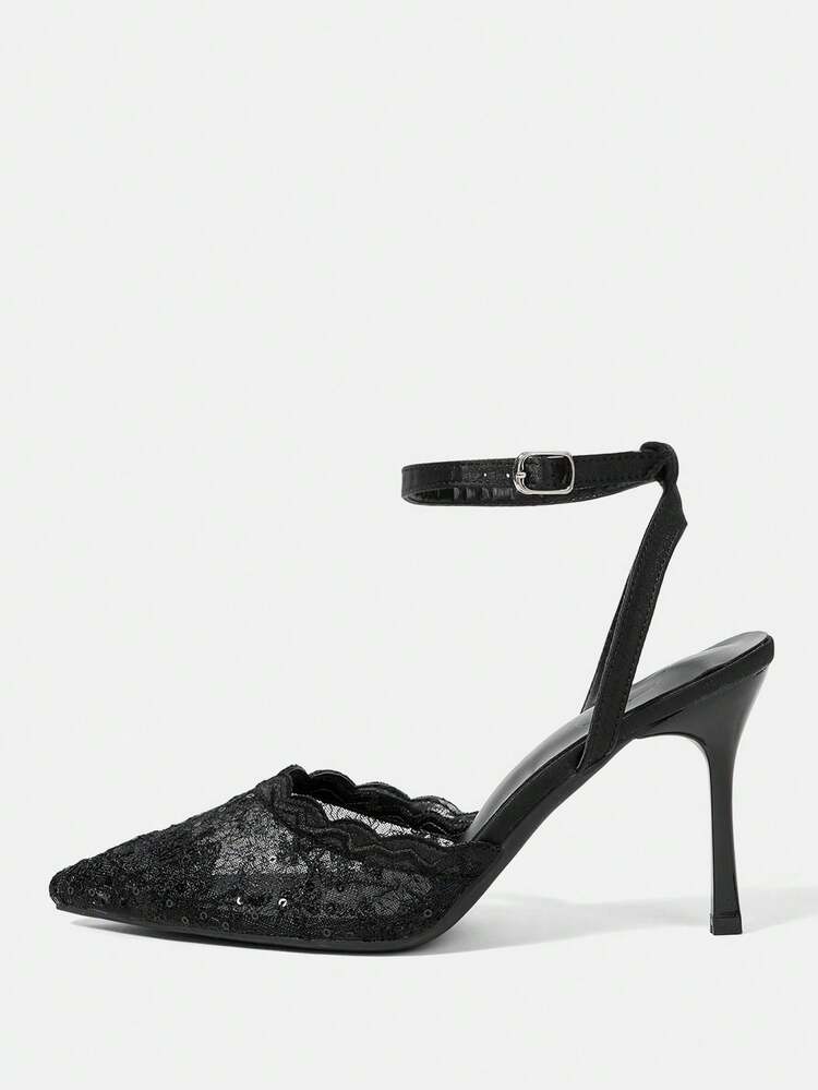 CUCCOO HITCHD Women Fashion Elegant Commuter Mesh Embroidery Embroidery Beads Pointed Stiletto High Heel Shoes Pumps