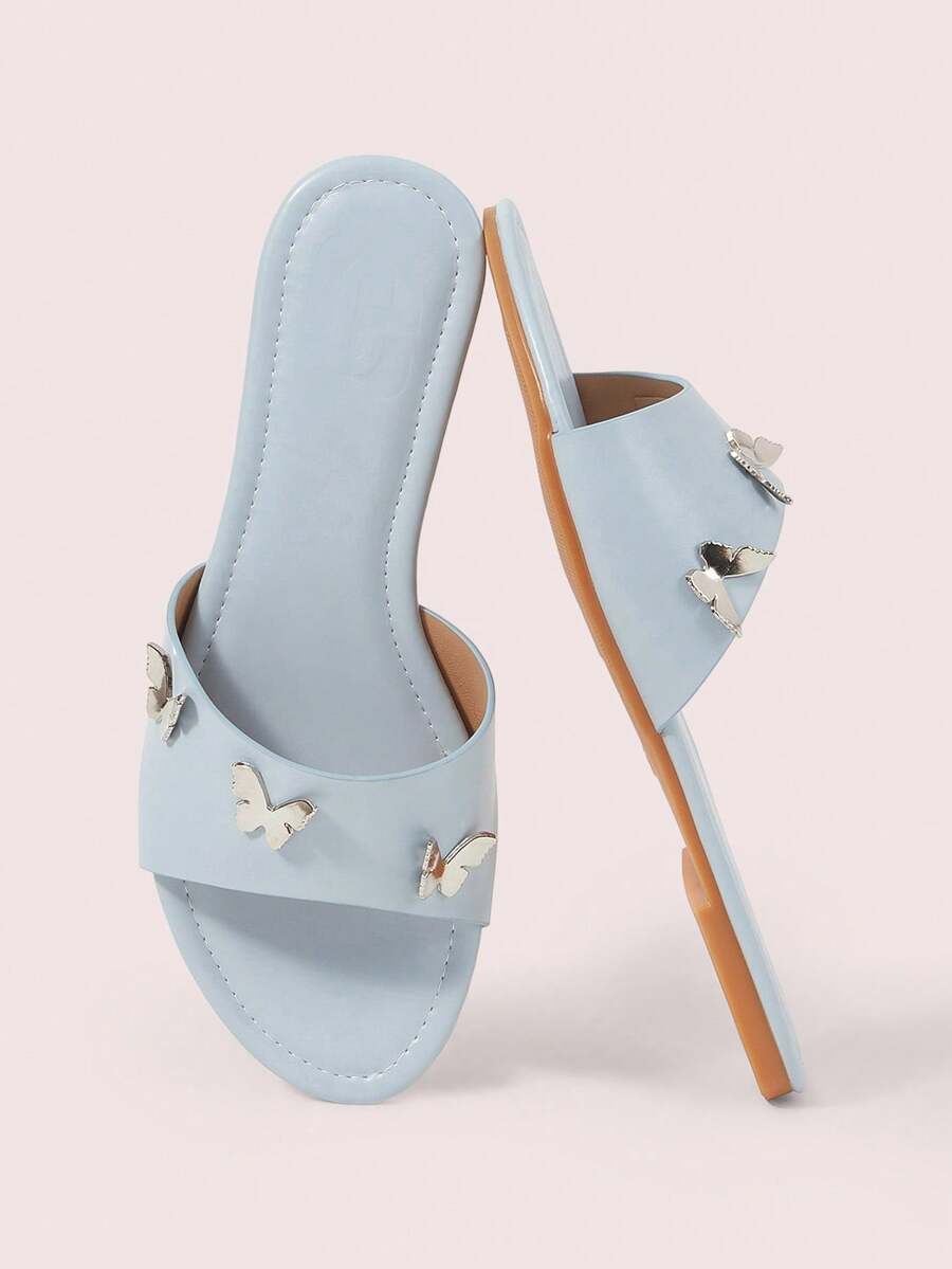 CUCCOO DOLLMOD Sandal nữ màu xanh dương thoải mái, Sandal hình bướm kim loại Sweet Wind. - Màu xanh lam - Xem 1