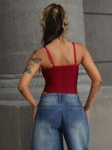 Rayane Ketlyn Bộ đồ liền thân ren vá gợi cảm thanh lịch dành cho nữ - Màu Đỏ Sâu - Xem 2