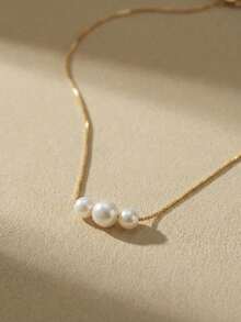 Arave 1pc Minimalist & Elegant Faux Pearl Necklace, Suitable For Women's Daily Wear - Gold - View 5
