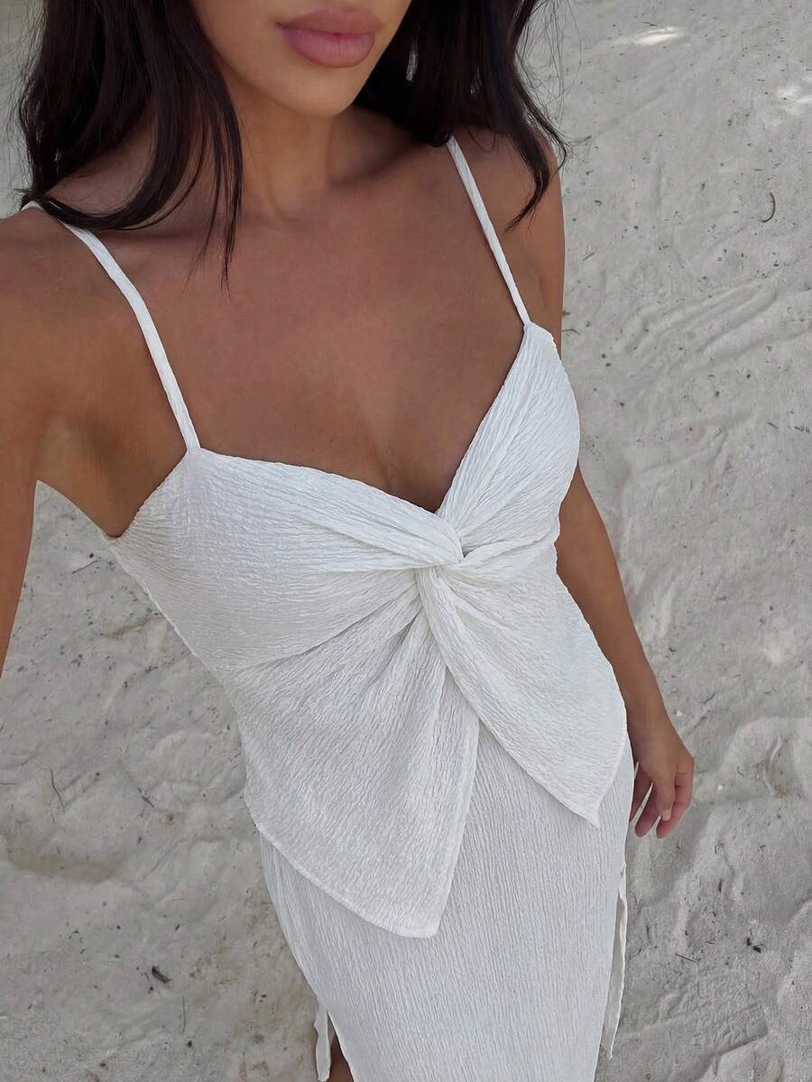 Swim Vcay Vestido de punto de verano/primavera para vacaciones, 2 en 1 con abertura lateral en blanco - Blanco - Ver 1