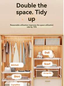 Adjustable Expandable Shelving Unit | High Load Capacity, Space Saving | Fits Wardrobe, Shoe Rack, Kitchen Cabinet (Max Load 50lbs!) | Plate Rack, Shoe Rack, Kitchen Storage, Storage Drawer, Organizer Rack - White - View 4