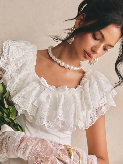 Poéselle Đầm dự tiệc thanh lịch màu trơn có bèo nhún dành cho nữ